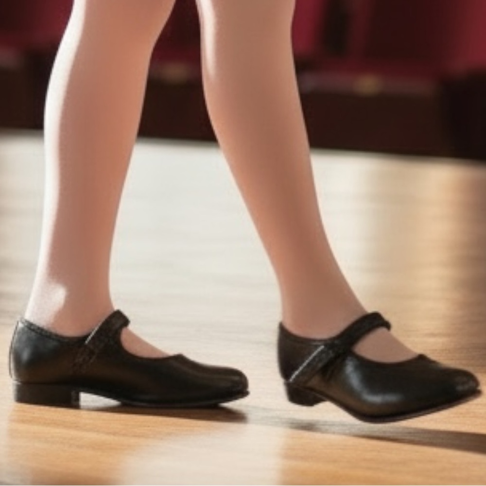 TRIMFOOT Mary Jane Patent Leather Tap Shoes Black Dance Little Girls 12